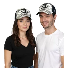   Eminem Unisex férfi női Trucker sapka  Logo Embroidery in Camouflage Look Baseball sapka TC102253EMM fekete/fehér/szürke Méret: N