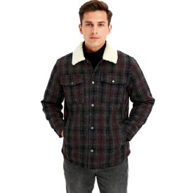   férfi Ing dzseki kabát Kabát  szintetikus szörme Check minta, trendi hosszú-Sleeved Ing 957592 fekete/szürke/piros Méret: 58