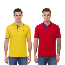   U.S. POLO ASSN. férfi Polo Ing, alap Ing, pamut Ing, nadrág-Sleeved Ing in sárga vagy piros  kék részletek Méret: M