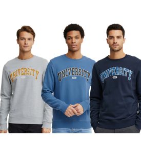   11 PROJECT Davin férfi Pulóver  UNIVERSITY első Print, pamut pulóver 20715943 in sötét kék, szürke, vagy kék Méret: L