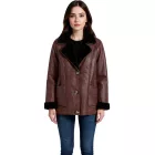 Sustainable női szintetikus bőr dzseki kabát Kabát  szintetikus Lambskin nyaklánc, túlméretezett dzseki kabát Kabát 950768 barna Méret: 44
