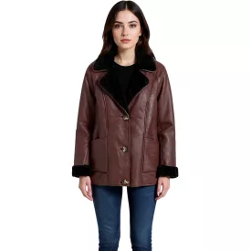   Sustainable női szintetikus bőr dzseki kabát Kabát  szintetikus Lambskin nyaklánc, túlméretezett dzseki kabát Kabát 950768 barna Méret: 44
