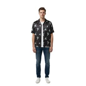   Rough férfi selyem Ing Hummingbird Luxurious nadrág-újj Ing Made of Pure selyem  All-Over Hummingbird Print fekete Méret: M