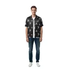 Rough férfi selyem Ing Hummingbird Luxurious nadrág-újj Ing Made of Pure selyem  All-Over Hummingbird Print fekete Méret: S