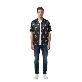   Rough férfi selyem Ing Hummingbird Luxurious nadrág-újj Ing Made of Pure selyem  All-Over Hummingbird Print fekete Méret: S