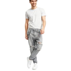  2Y prémium Quinn férfi Carrot Farmer in a Distressed Look, pamut Nadrág  Lánc kiegészítő, farmer Nadrág, szürke Méret: 31