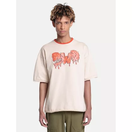 DWD Studioz férfi Drip Logo póló  első Logo Print, kerek nyakú, bézs pamut póló Méret: L