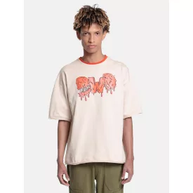   DWD Studioz férfi Drip Logo póló  első Logo Print, kerek nyakú, bézs pamut póló Méret: M
