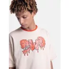 DWD Studioz férfi Drip Logo póló  első Logo Print, kerek nyakú, bézs pamut póló Méret: M