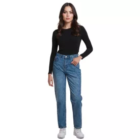   UNEFFECTED női Destroyed Straight Fit Farmer, Mid kék pamut Méret: 27.0