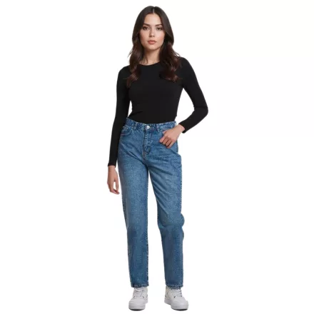 UNEFFECTED női Destroyed Straight Fit Farmer, Mid kék pamut Méret: 27.0