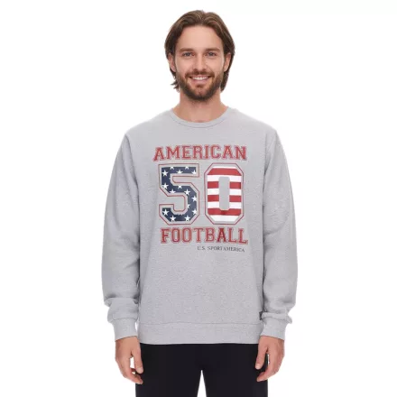 U.S. SPORT AMERICA férfi Pulóver  nagyméretű Lettering, pamut hosszú-Sleeved Ing, Summer pulóver, alkalmi Ing, szürke Méret: XL