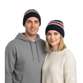   stílusos crocheted winter sapka, lágy kötött sapka  csíkok, pamut sapka 7314GUY navy/fehér/piros Méret: N