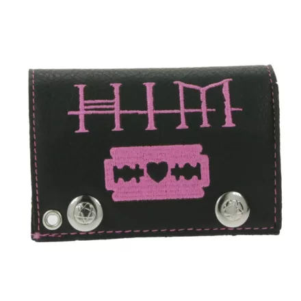 HIM bőr pénztárca  rózsaszín Heartagram Motif, fém pattintós Fasteners, és Lánc, Rocky Gothic stílus LW825951HIM0 fekete/rózsaszín Méret: N