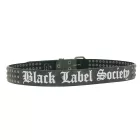 fekete Labels Society Öv  the heavy fém szíj for férfi és női, 100 cm,  rivets és lettering, alkalmi Öv, fekete/fehér Méret: M