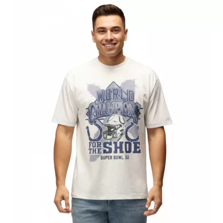 RE:fedett X NFL Indianapolis Colts férfi póló  világ Champions Print, pamut Ing RCNFL1560, ekrü-fehér Méret: L
