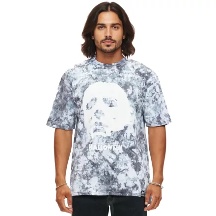 RE:fedett X John Carpenter''s Halloween férfi Tie-Dye póló, kerek nyakú, Fan Ing, RCSTC117, szürke/fehér Méret: L