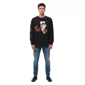   RE:fedett X Studio Canal Evil Dead 2 férfi hosszú-Sleeved Ing  Horror Face Print, pamut hosszú-újj pulóver RCSTC115 fekete Méret: L