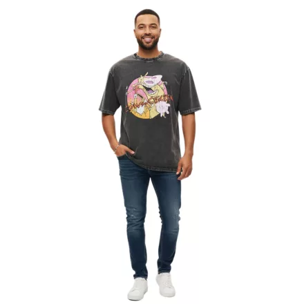 RE:fedett X Cartoon Network férfi póló  tehén & Chicken Print, pamut kerek nyakú, RCWARN754 szürke Méret: S