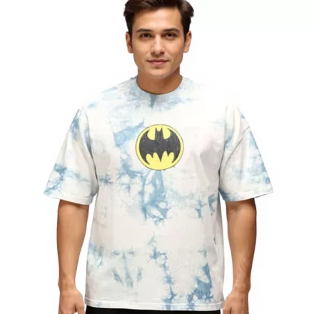 RE:fedett X DC férfi póló BATMAN osztott pamut Ing in Tie-Dye Design, kerek nyakú, RCWARN553 szürke Méret: M
