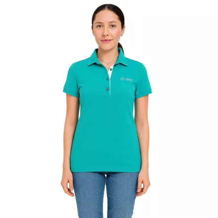 Mercedes-Benz AMG Petronas F1 MAPF1 női pamut Polo Ing  Team Logos és szín jelölők nadrág-Sleeved Ing 701227044 002 türkiz-zöld Méret: L