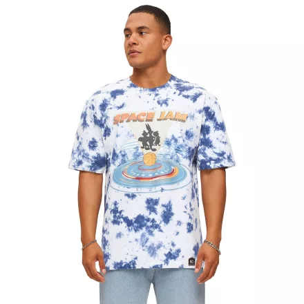 RE:fedett X Space Jam férfi póló  első Print in Tie-Dye Look, pamut kerek nyakú, RCWARN751 kék Méret: XL