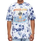 RE:fedett X Space Jam férfi póló  első Print in Tie-Dye Look, pamut kerek nyakú, RCWARN751 kék Méret: XL