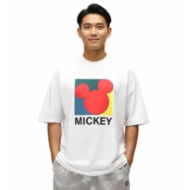   RE:fedett X Disney férfi póló  nagyméretű Mickey Mouse Print, kerek nyak, fehér Méret: L