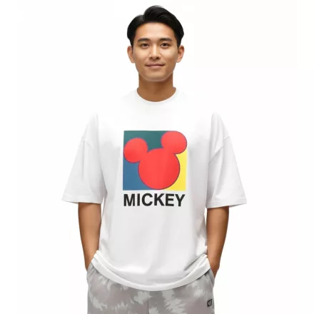 RE:fedett X Disney férfi póló  nagyméretű Mickey Mouse Print, kerek nyak, fehér Méret: M