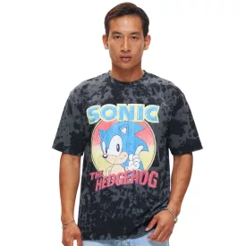   RE:fedett X SEGA férfi póló  Sonic Print, pamut kerek nyakú, RCSEGA550 szürke Méret: M