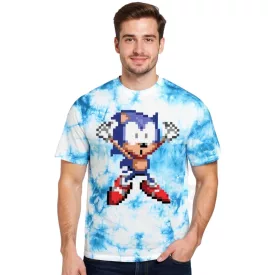   RE:fedett X SEGA férfi póló  Sonic Print, pamut kerek nyakú, RCSEGA552 kék/fehér Méret: L