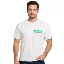   RE:fedett X SEGA férfi póló  Sonic Print, pamut kerek nyakú, RCSEGA551, ekrü-fehér Méret: S