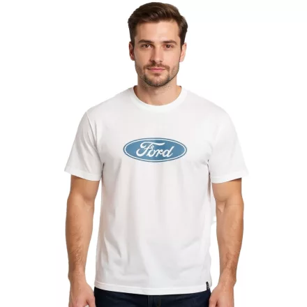 RE:fedett X FORD férfi póló  Ford Torino Print, pamut kerek nyakú, RCFRD504, ekrü-fehér Méret: S