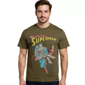   RE:fedett X SUPERMAN DC férfi póló  Comic Print, pamut kerek nyakú, RCWARN555 Khaki Méret: M