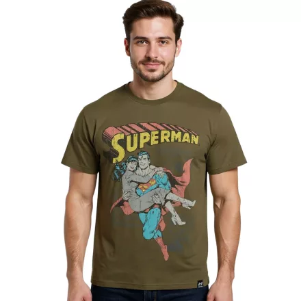 RE:fedett X SUPERMAN DC férfi póló  Comic Print, pamut kerek nyakú, RCWARN555 Khaki Méret: M