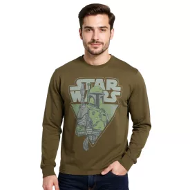   RE:fedett X Star Wars Csillagok Háborúja férfi hosszú-Sleeved Mandalorian Print pamut pulóver kerek nyakú Ing RCDIF2046 Khaki Méret: M