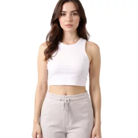   ZEGY női Crop Top, Ribbed pamut Tank Top, ujjatlan, 1085 fehér Méret: XL