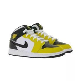   NIKE Air Jordan 1 Mid gyerek'' edzőcipő edző cipő gyerek és gyerek ódi bőr Mid-Top edzőcipő edző cipő DQ8423-701 sárga/fehér/fekete Méret: 38