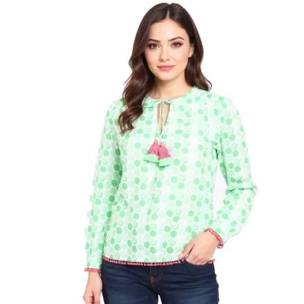 ZWILLINGSHERZ Polka Dot női Summer blúz tunika Ing  Polka Dots 33215-69 zöld/fehér/rózsaszín Méret: L