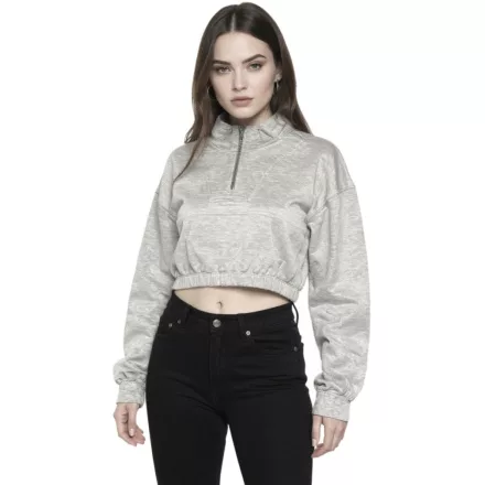 ZEGY Női crop pulóver fél cipzáras, hosszú ujjú, pamut crop pulóver 1073 Szürke Méret:L