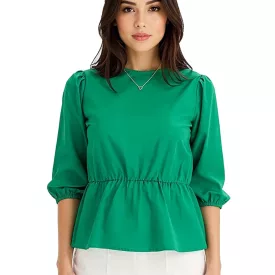   női Summer blúz, kerek nyak blúz  3/4 ujj és Elastic derék, pamut blúz 950069 zöld Méret: 46