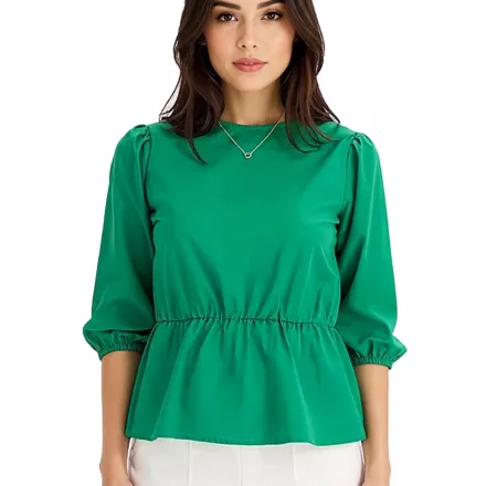 női Summer blúz, kerek nyak blúz  3/4 ujj és Elastic derék, pamut blúz 950069 zöld Méret: 50