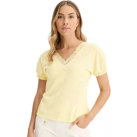   női póló  dekoratív elemek, nadrág-Sleeved Ing 919297 sárga Méret: 48