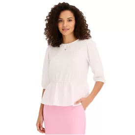   női Summer blúz, kerek nyak blúz  3/4 ujj és Peplum Hem, pamut blúz 920934 fehér Méret: 42
