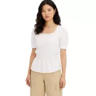 női Puff újj blúz, pamut blúz, Summer Top, rövid ujjú Ing, 961520 fehér Méret: 50