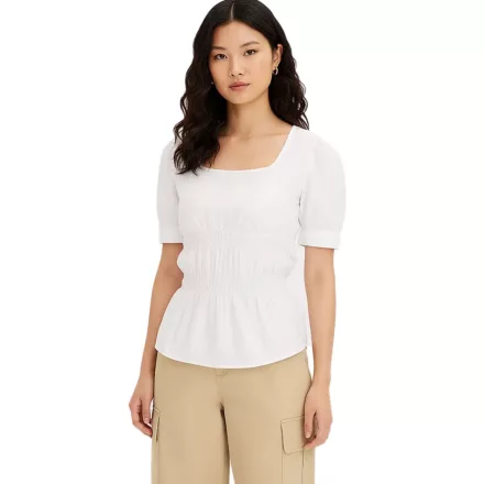 női Puff újj blúz, pamut blúz, Summer Top, rövid ujjú Ing, 961520 fehér Méret: 50