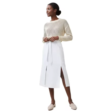 romantikus női summer Szoknya  tie Öv made of pure linen, midi Szoknya 905991, fehér Méret: 48