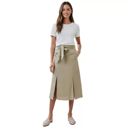 romantikus női summer Szoknya  a tie Öv made of pure linen, midi Szoknya 927542, khaki Méret: 48