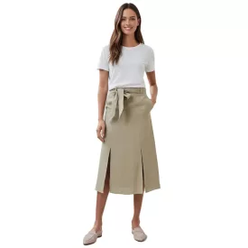   romantikus női summer Szoknya  a tie Öv made of pure linen, midi Szoknya 927542, khaki Méret: 50