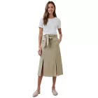 romantikus női summer Szoknya  a tie Öv made of pure linen, midi Szoknya 927542, khaki Méret: 52